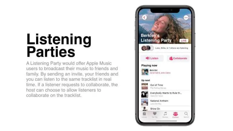 Le concept Apple Music imagine de nouvelles fonctionnalités sociales, notamment des soirées d'écoute et des listes de lecture de groupe
