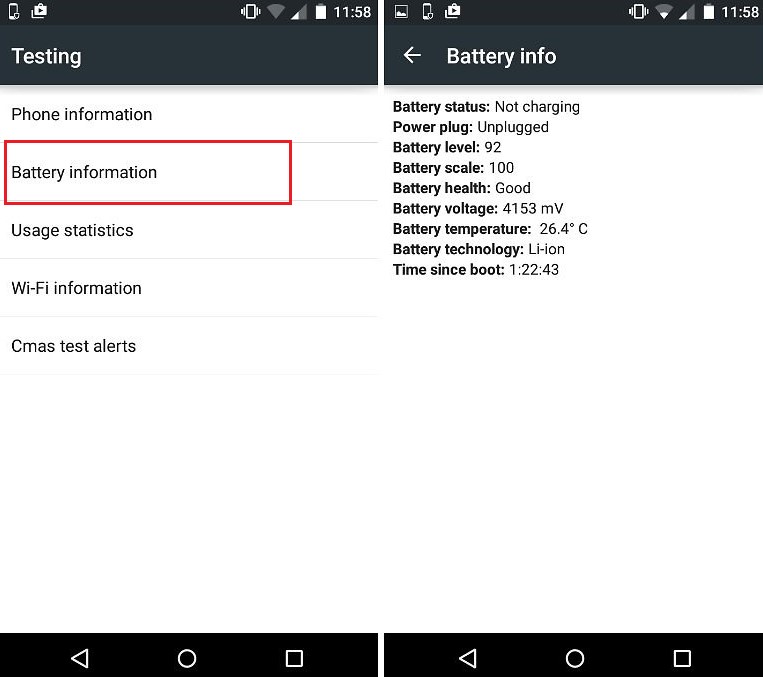 Vérifiez l'état de la batterie du téléphone Android