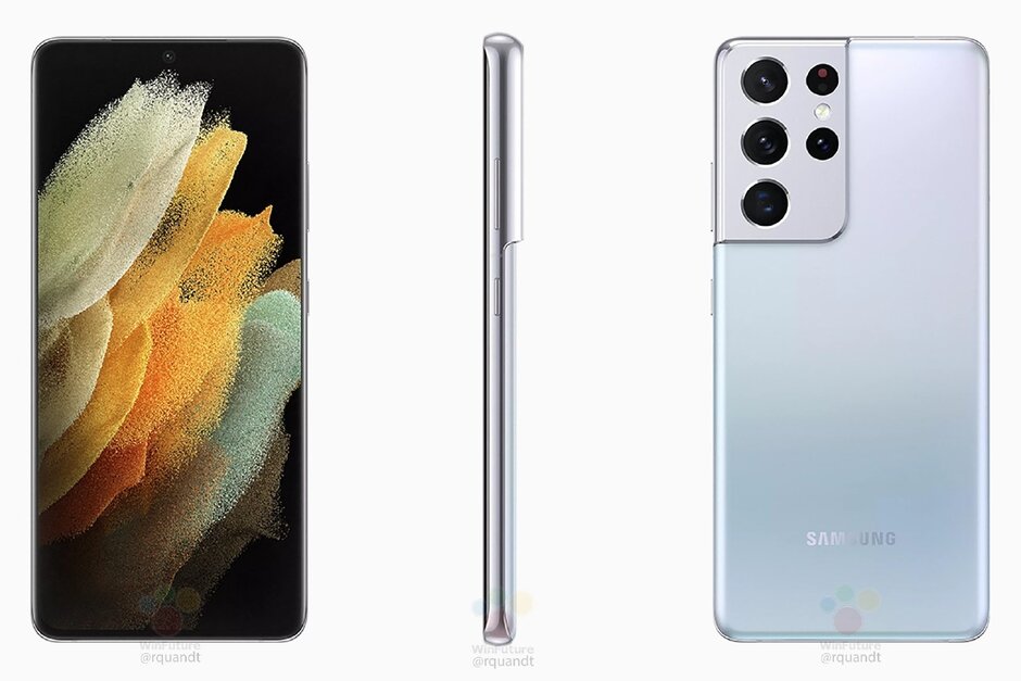Samsung Galaxy S21 Ultra en argent fantôme - Le Samsung Galaxy S21 Ultra a l'air élégant dans ces rendus de presse divulgués