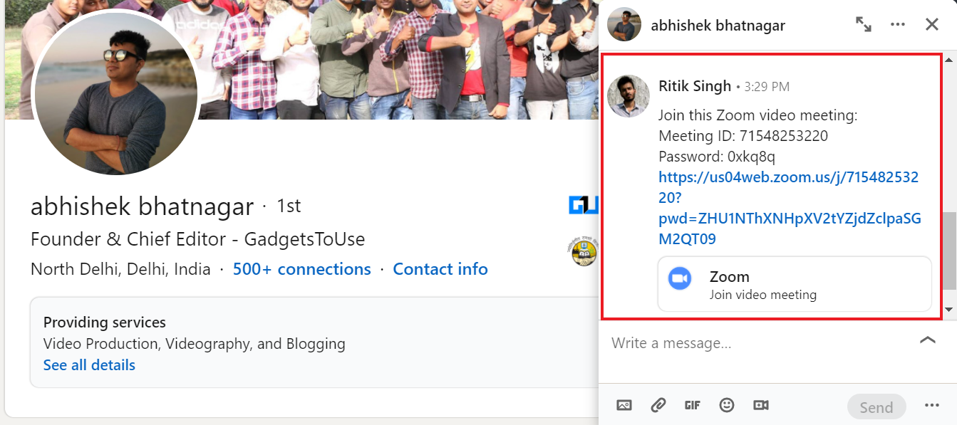 How to make zoomed video calls through LinkedIn