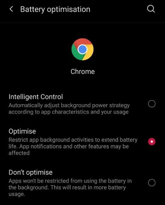 Optimisation de la batterie Chrome Android