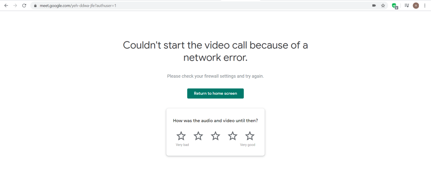 Google Meet n'a pas pu démarrer un appel vidéo en raison d'une erreur de réseau