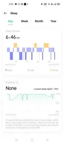 Sleep tracking on Oppo Band Style
