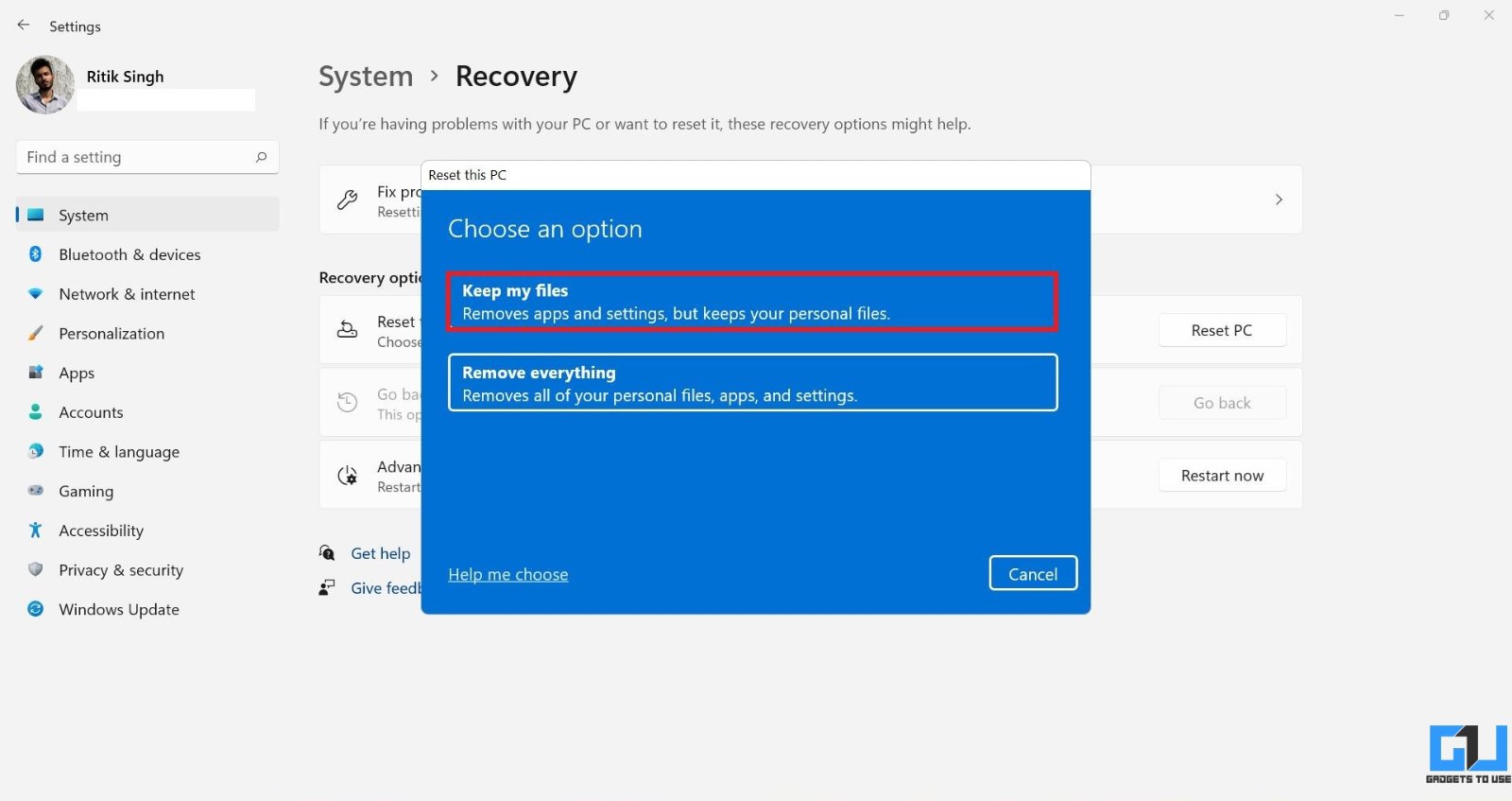 Conserver mes fichiers - Réinitialiser Windows 11 sans perdre de fichiers