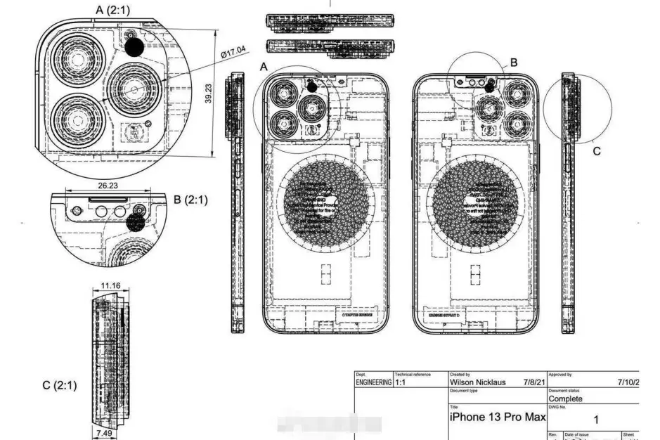 Croquis de conception présumé de l'iPhone 13 Pro Max - De nouvelles images prétendent montrer le dos de l'iPhone 13 Pro Rose Gold