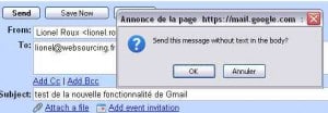 Envoyer un email sans corps de message plus rapidement avec GMail