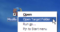 abra a pasta de destino [Windows XP] OpenTarget: abra a pasta de um atalho como no Vista