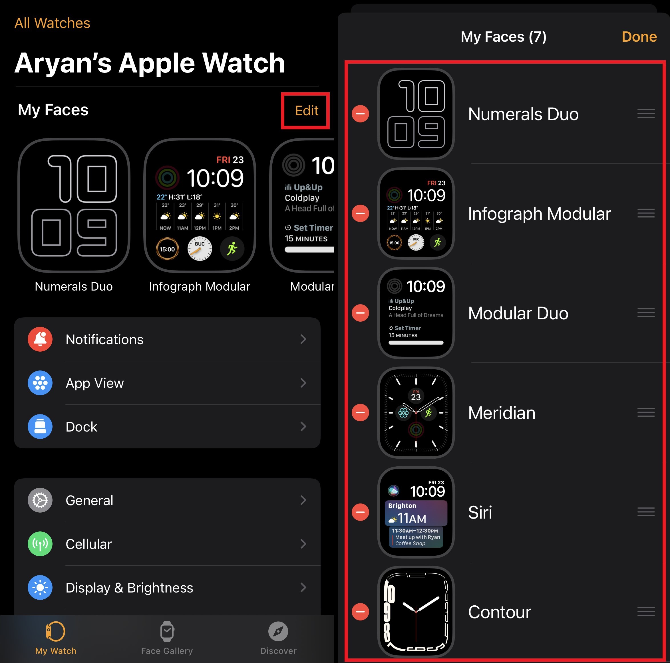 étapes pour gérer les cadrans de montre pour Apple Watch sur iPhone