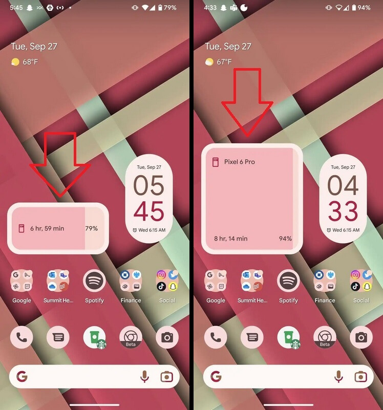 Le changement du widget de batterie Pixel trouvé dans la version bêta d'Android 13 QPR1.  Crédit 9to5Google - Google améliore le widget de batterie Pixel en ajoutant une nouvelle fonctionnalité