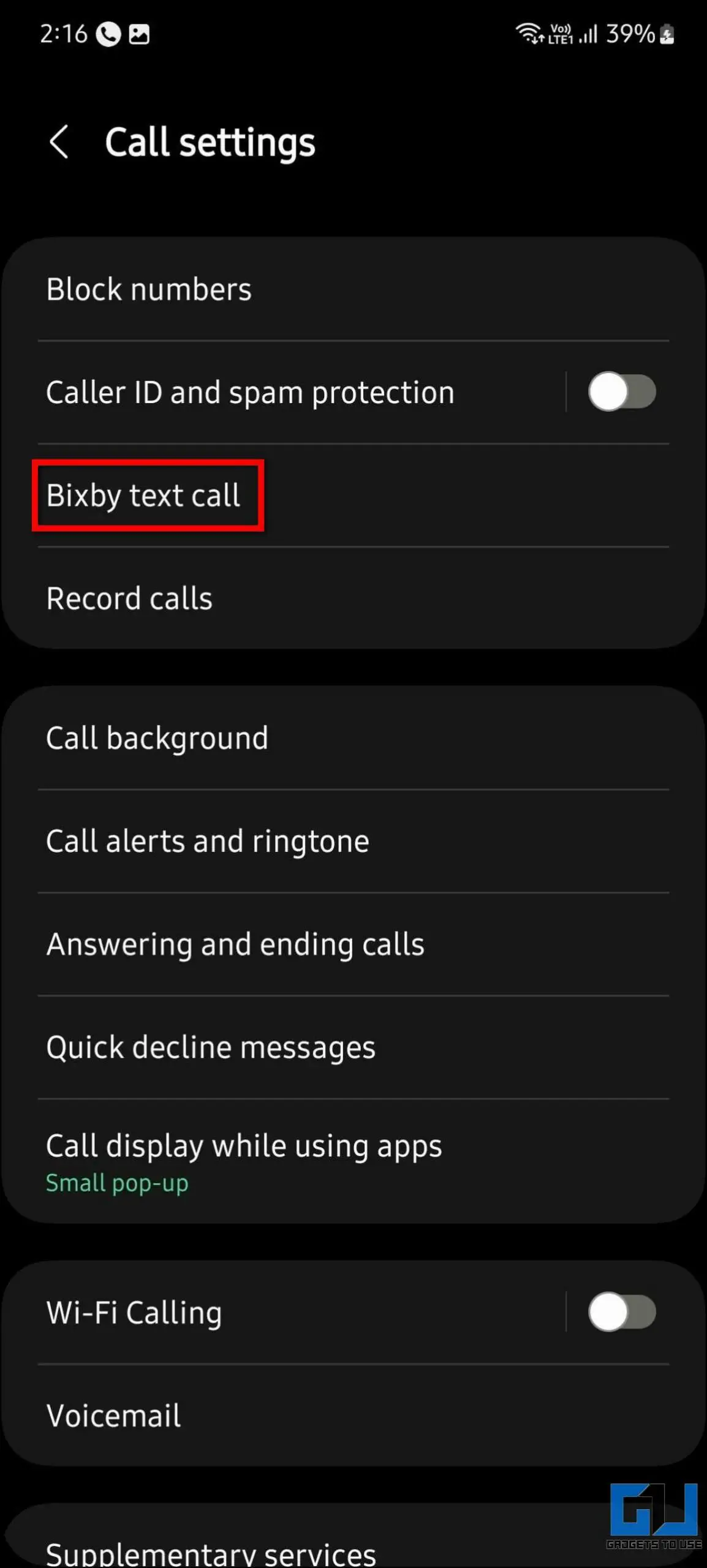 Filtrage des appels texte Bixby