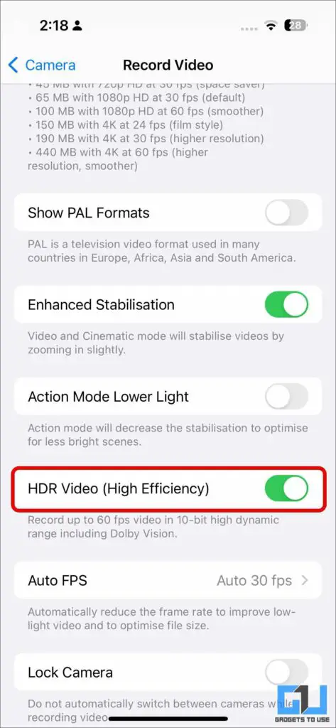 Désactivez la vidéo HDR dans iOS pour corriger HDR10 + Video Premiere Pro
