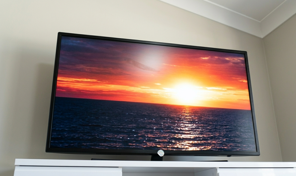 gros plan sur l interface google tv d un téléviseur smart tech avec grille d applications de streami