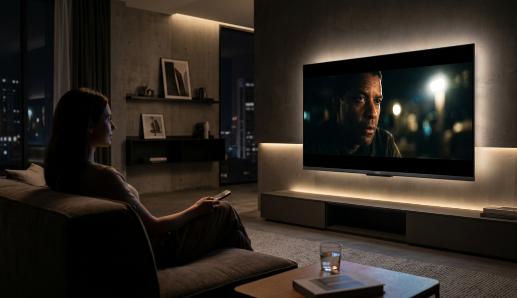 xiaomi tv affichant une image cinéma hdr immersive dans un salon moderne
